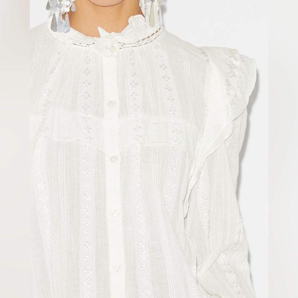 Isabel Marant White Ruffled Button-Up Blouse - Picture 3 of 16